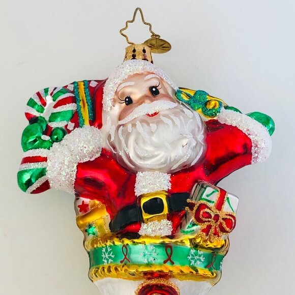 Christipher Radko Glass Ornament Heart Disease Awareness Santa Stocking Presents - Picture 2 of 7